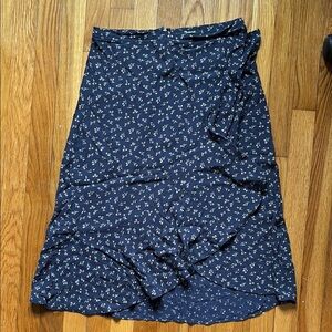 Madewell Blue and White Wrap Midi Skirt